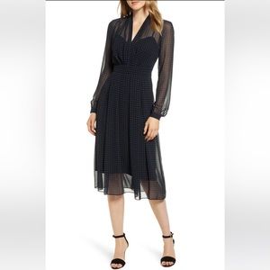 ANNE KLEIN Polka Dot Printed Chiffon Black Dress 6 New